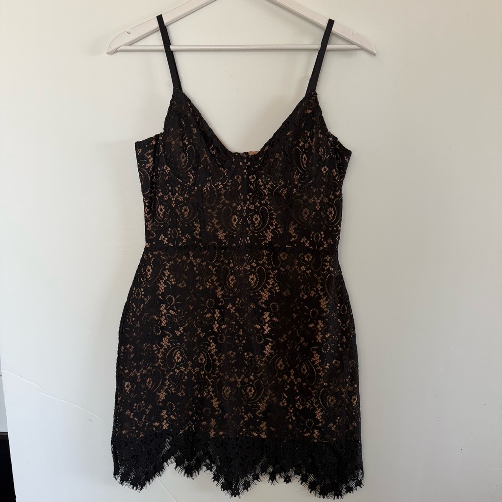 For The Love And Lemons Vika Mini Black Dress Lace Corset Cocktail SZ L
